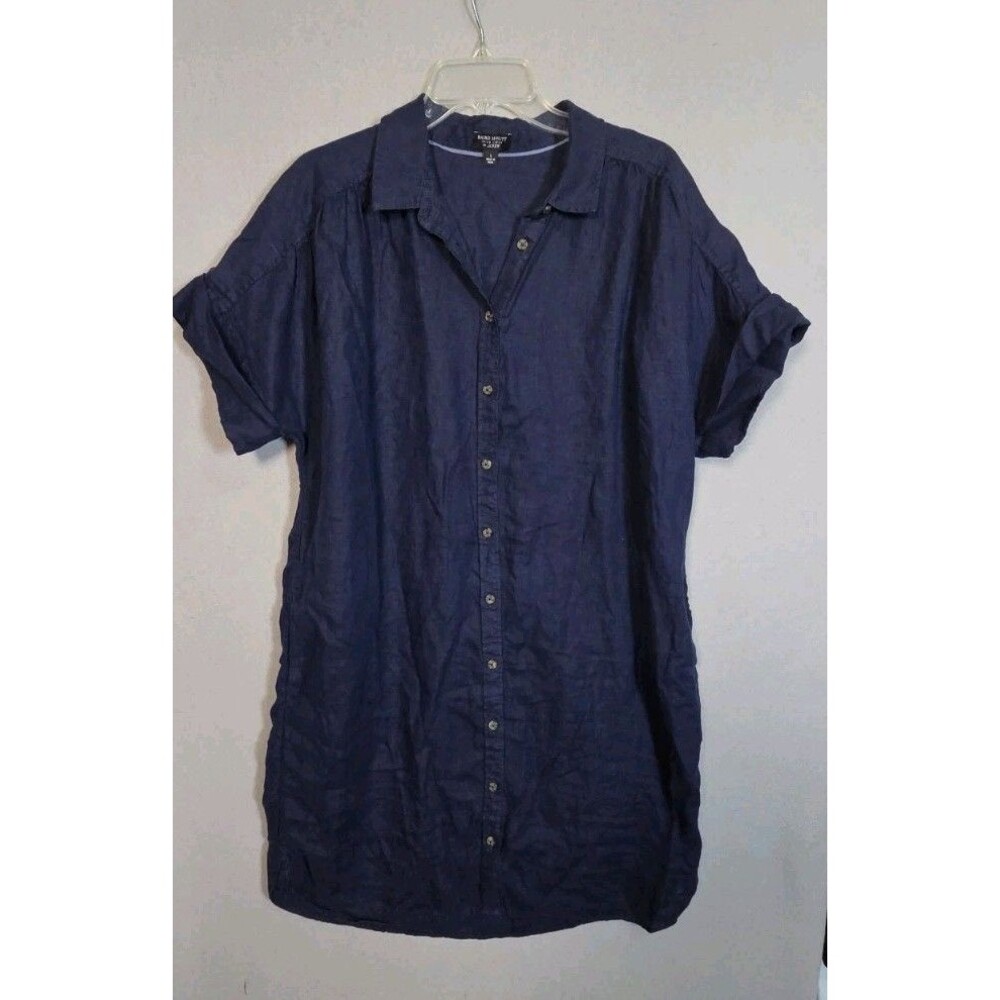 J. Crew Baird McNutt ILinen Shirt Dress Womens L Navy Blue Resort Coastal EUC